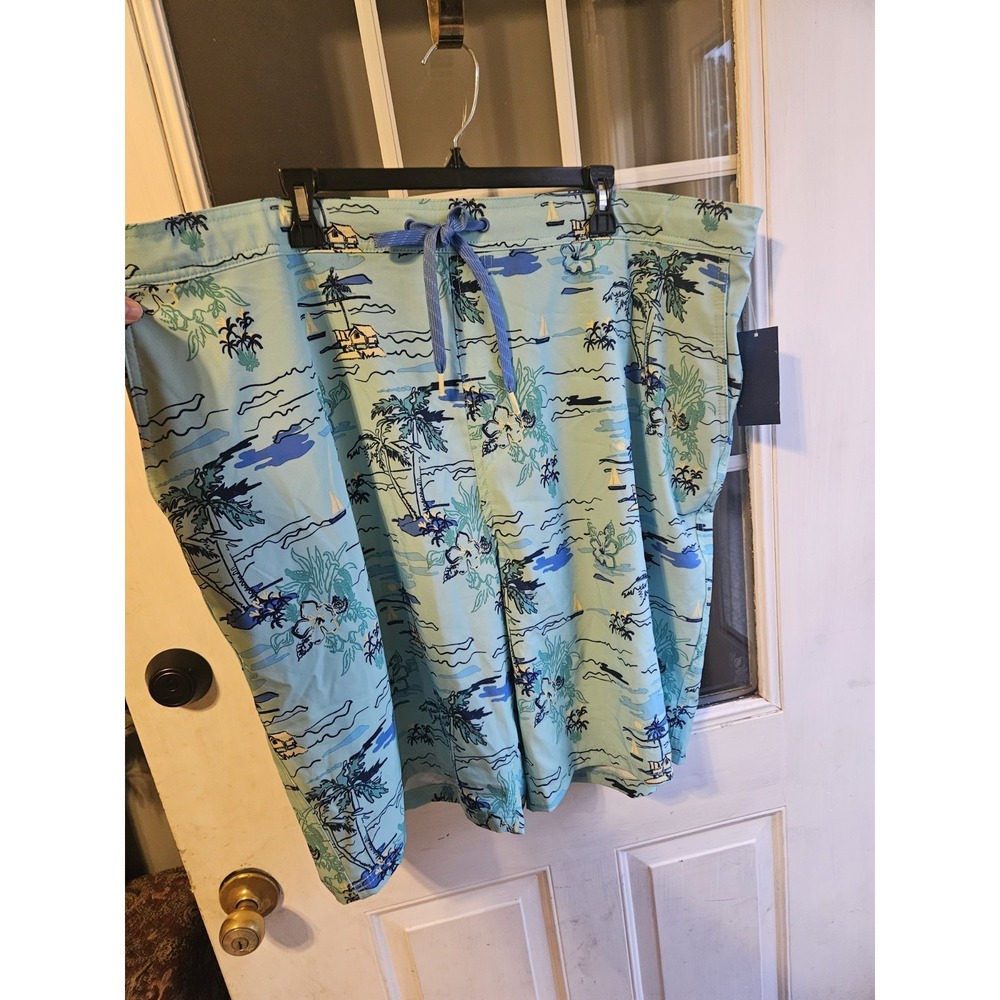 IZOD Saltwater Beach Performance Men Swim Trunks Ice Green Tropical 2XLT NEW